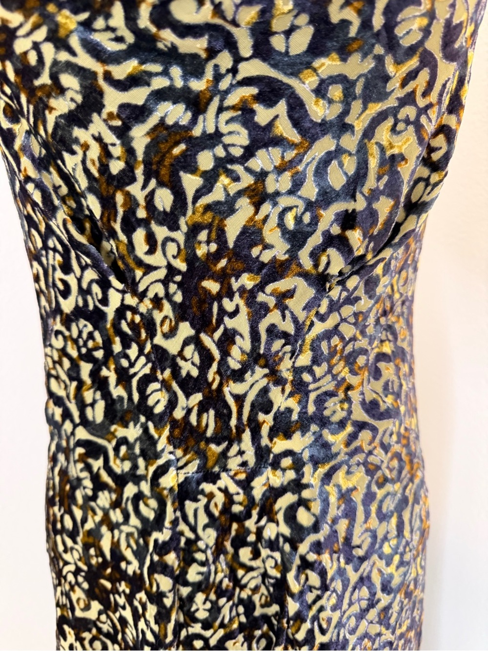 Peruvian Connection Velvet Blue & Gold Cowl-Neck Midi Dress Size 8 - Picture 4 of 8